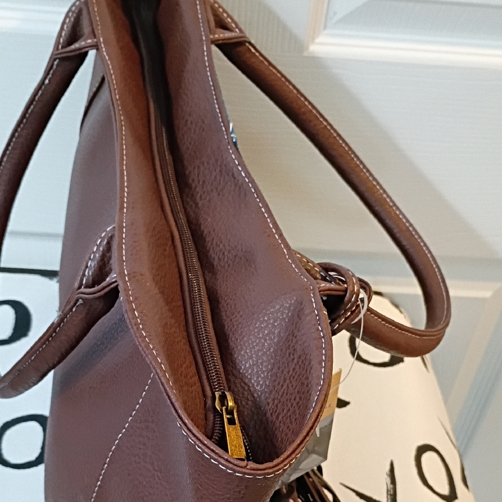 Elegant Denim and Brown Tote Bag - Picture 5 of 6